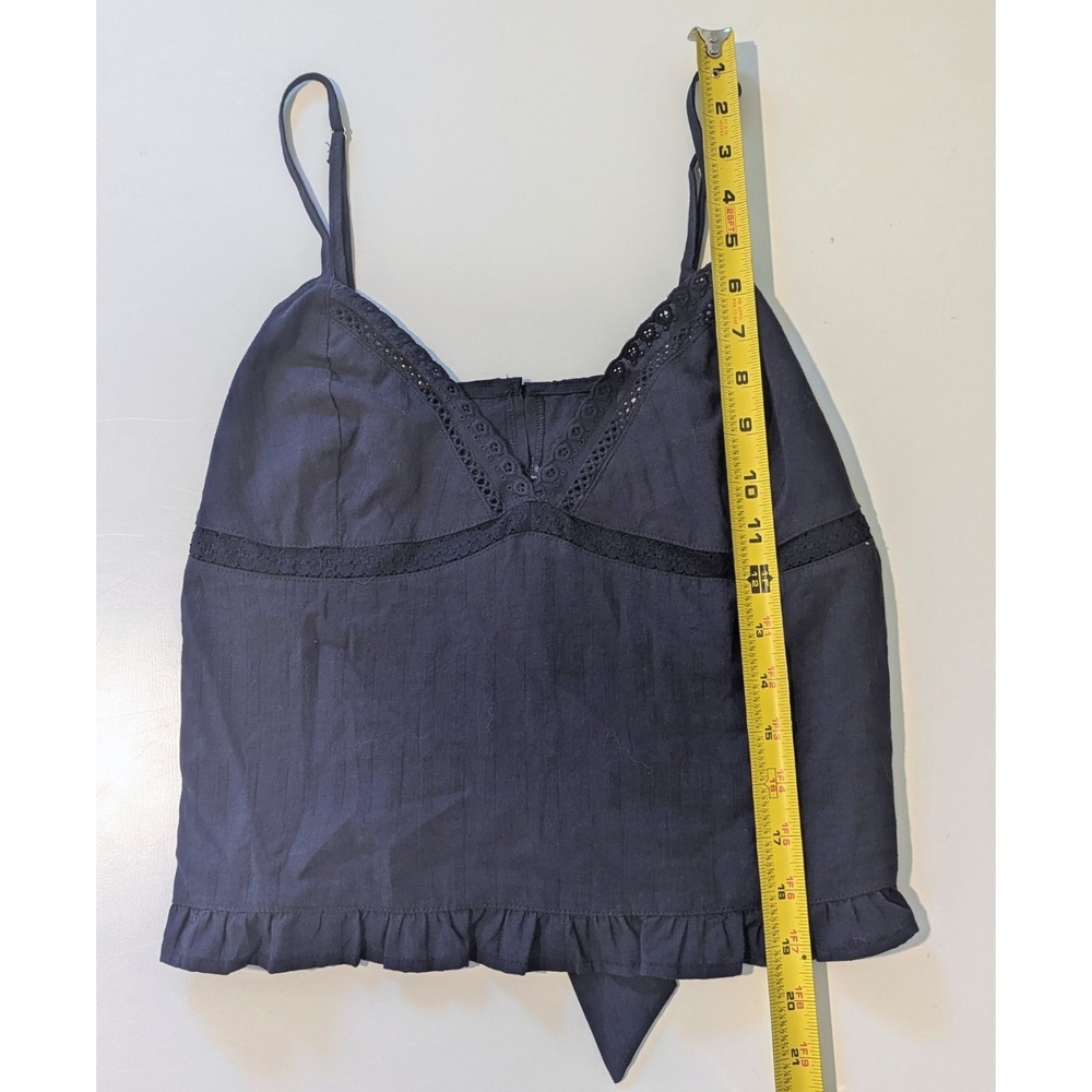 Your Favorite by PacSun Navy Blue Lace Trim Cami Tank Top Medium Ruffle Tie Back - Picture 6 of 7